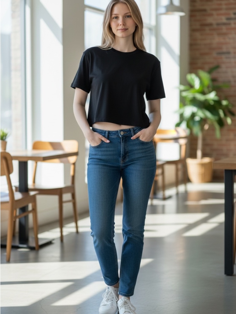 Wild Fable Fitted Crop Tee | Black Short Sleeve | Size L